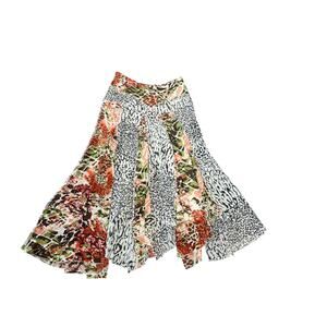 Y2K Asymmetrical Hem Floral and Cheetah Animal Print Maxi Skirt Size Medium